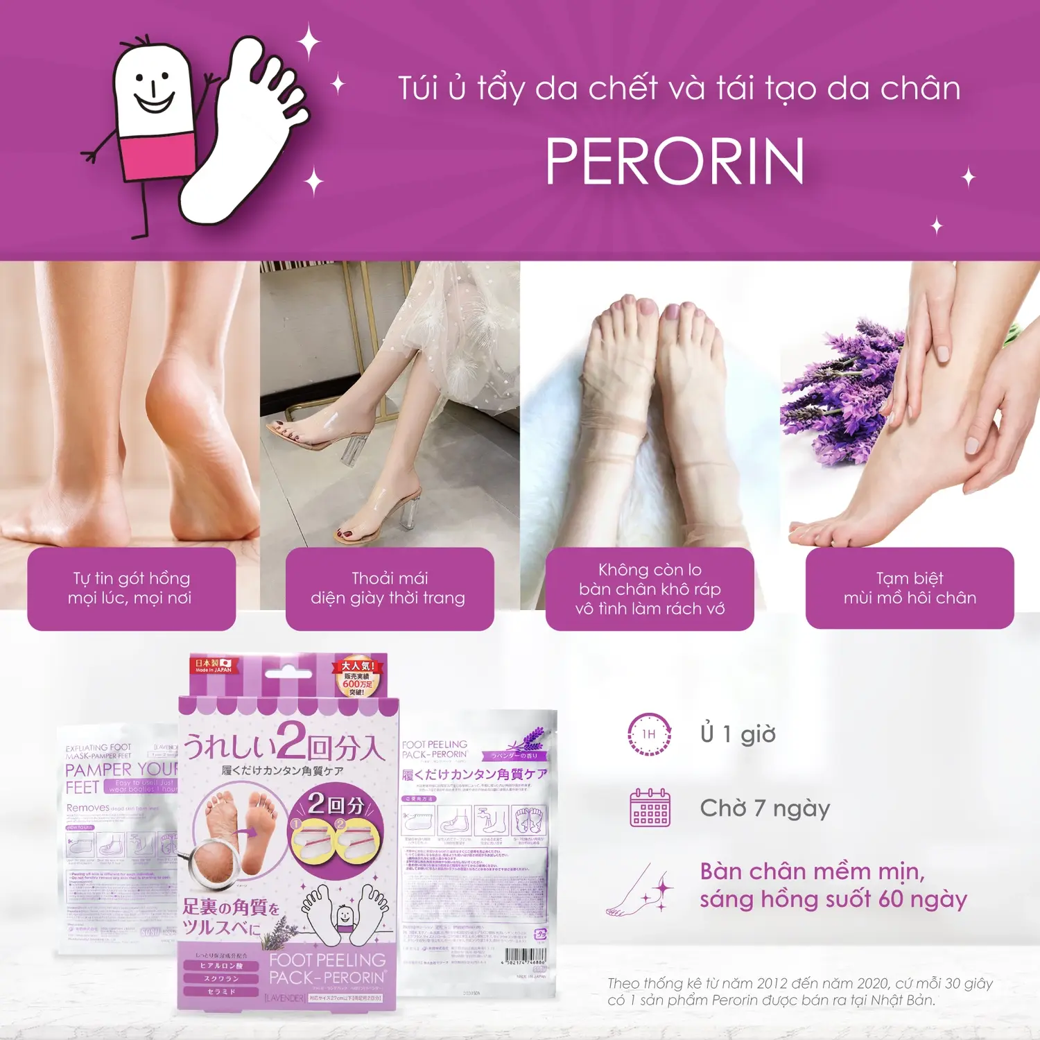 Foot Peeling Pack Perorin hương Lavender chính hãng giá rẻ bàn chân sáng mịn láng hồng suốt 60 ngày - 1market.com.vn