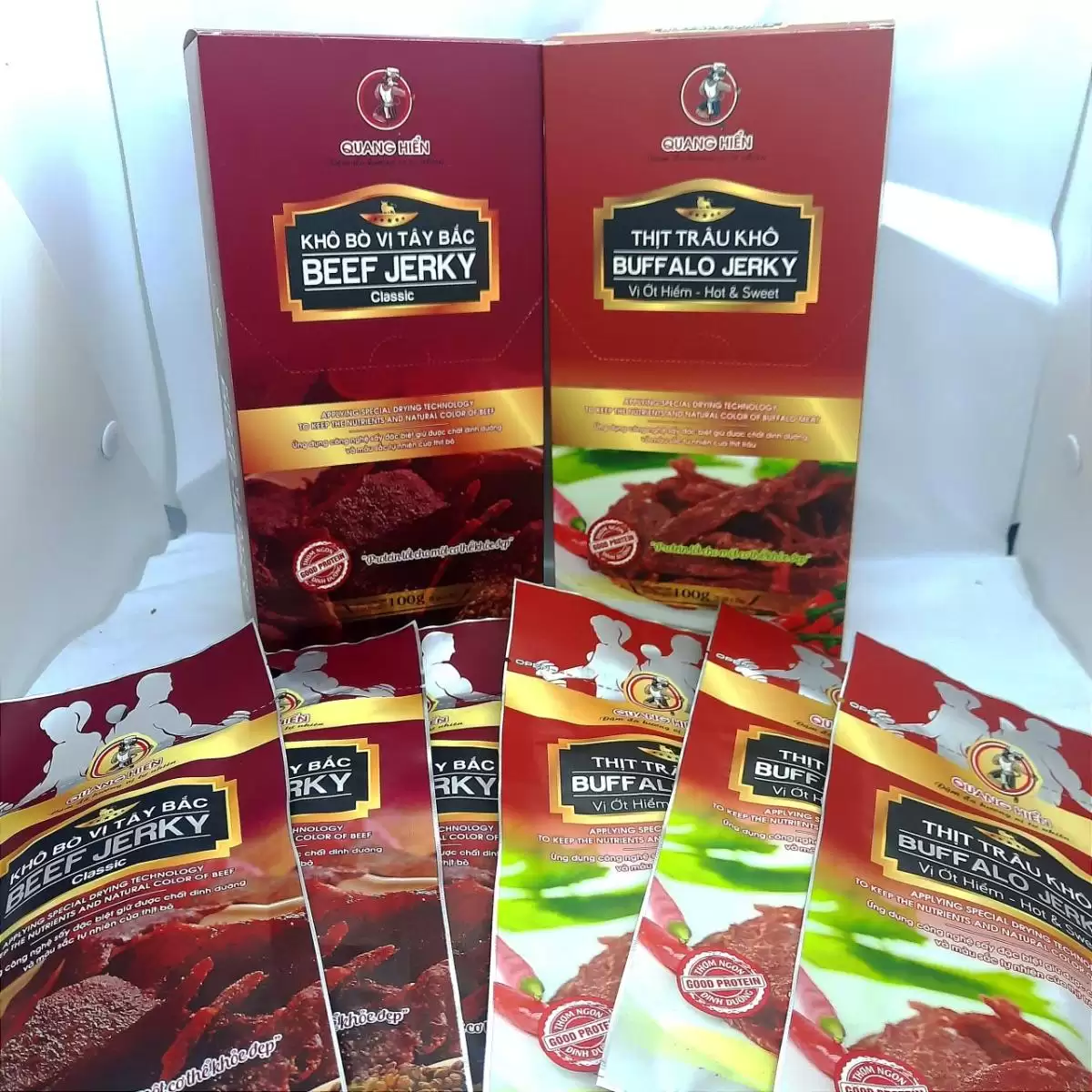 Khô Trâu Vị ớt Hiểm Và Khô Bò Tây Bắc Quang Hiển Hộp 100gr - 1market.com.vn