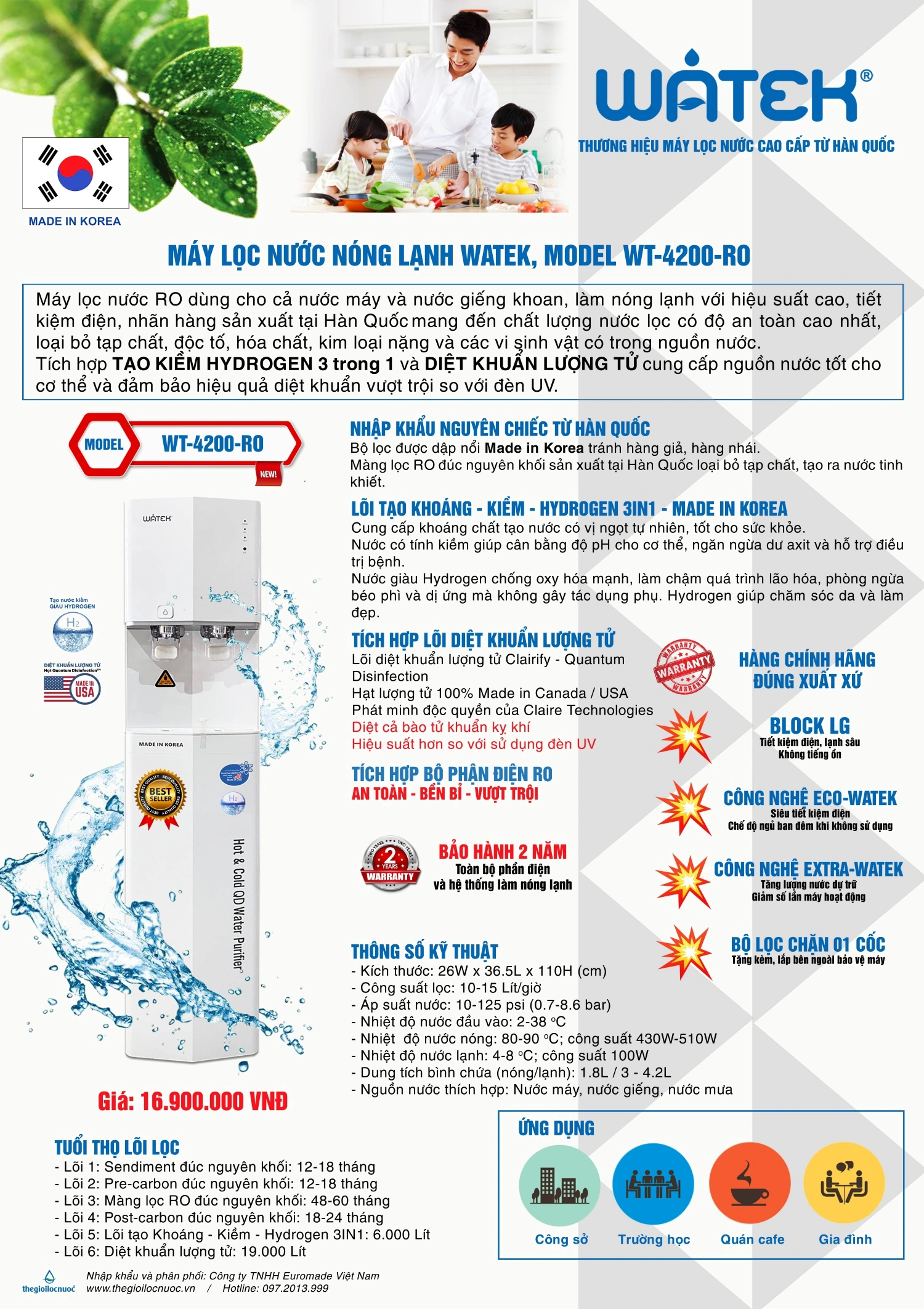 Thông Tin Máy Lọc Nước Nóng Lạnh Ro Tạo Kiềm Watek Hàn Quốc - Model Wt-030s-ro