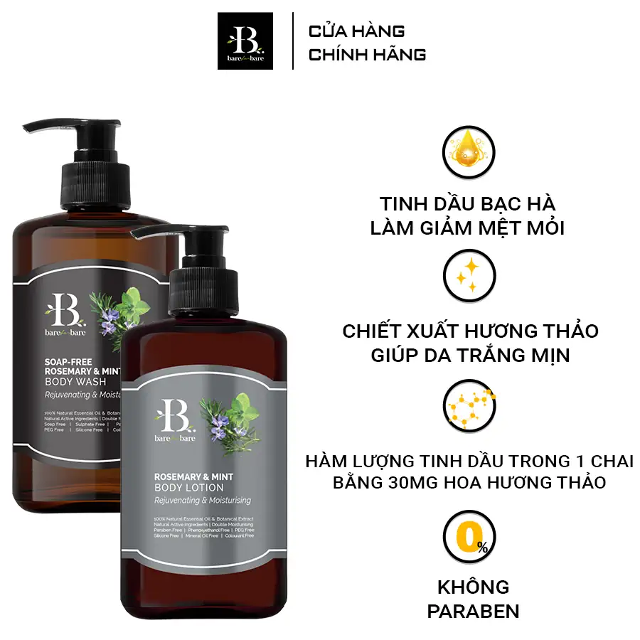 Ưu điểm Bộ chăm sóc cơ thể Rosemary & Mint - Dưỡng ẩm và trẻ hóa Bare for Bare chính hãng giá tốt - 1market.com.vn