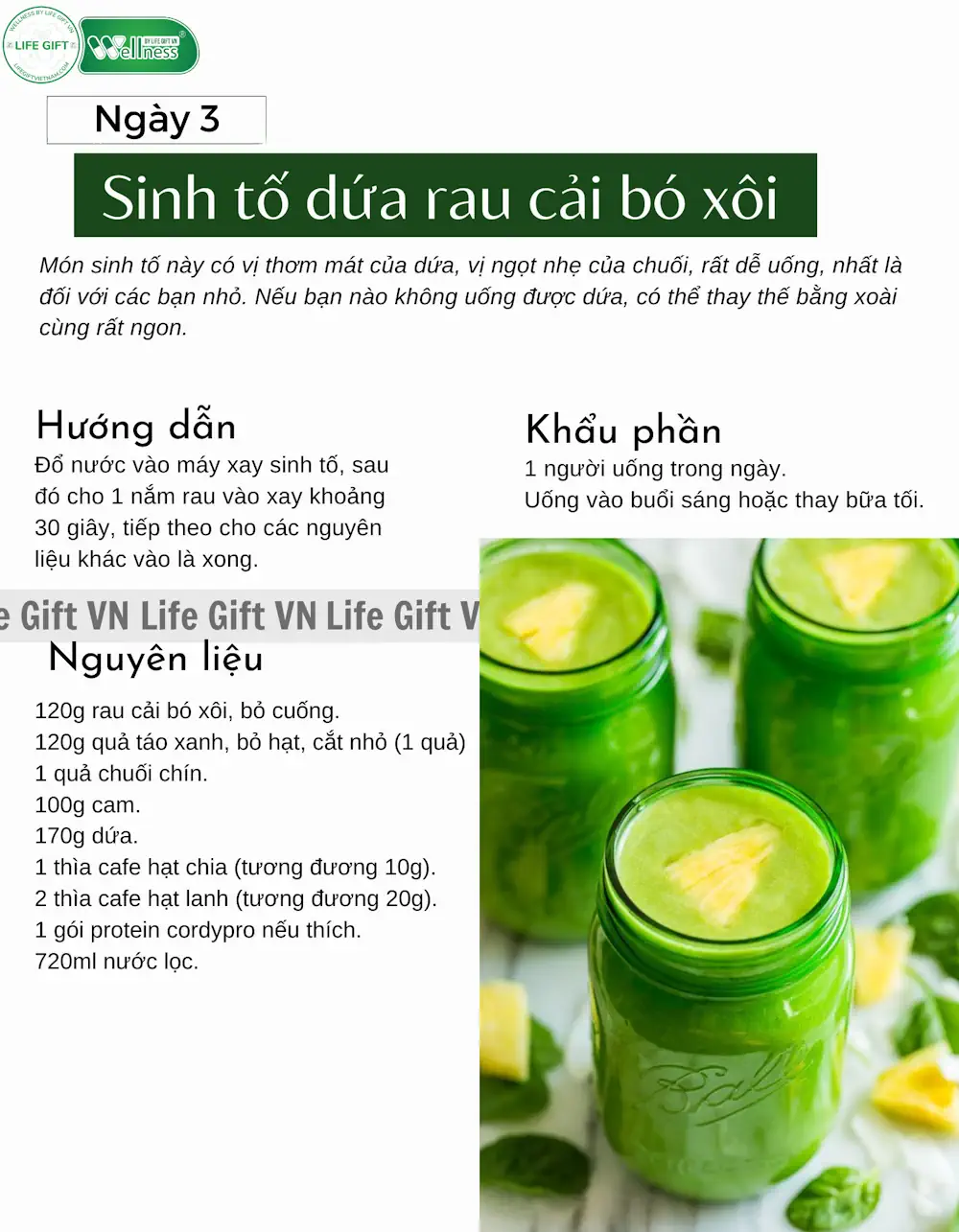 Ngày 3 - Sinh Tố Dứa Rau Cải Bó Xôi Cordypro - 1market.com.vn