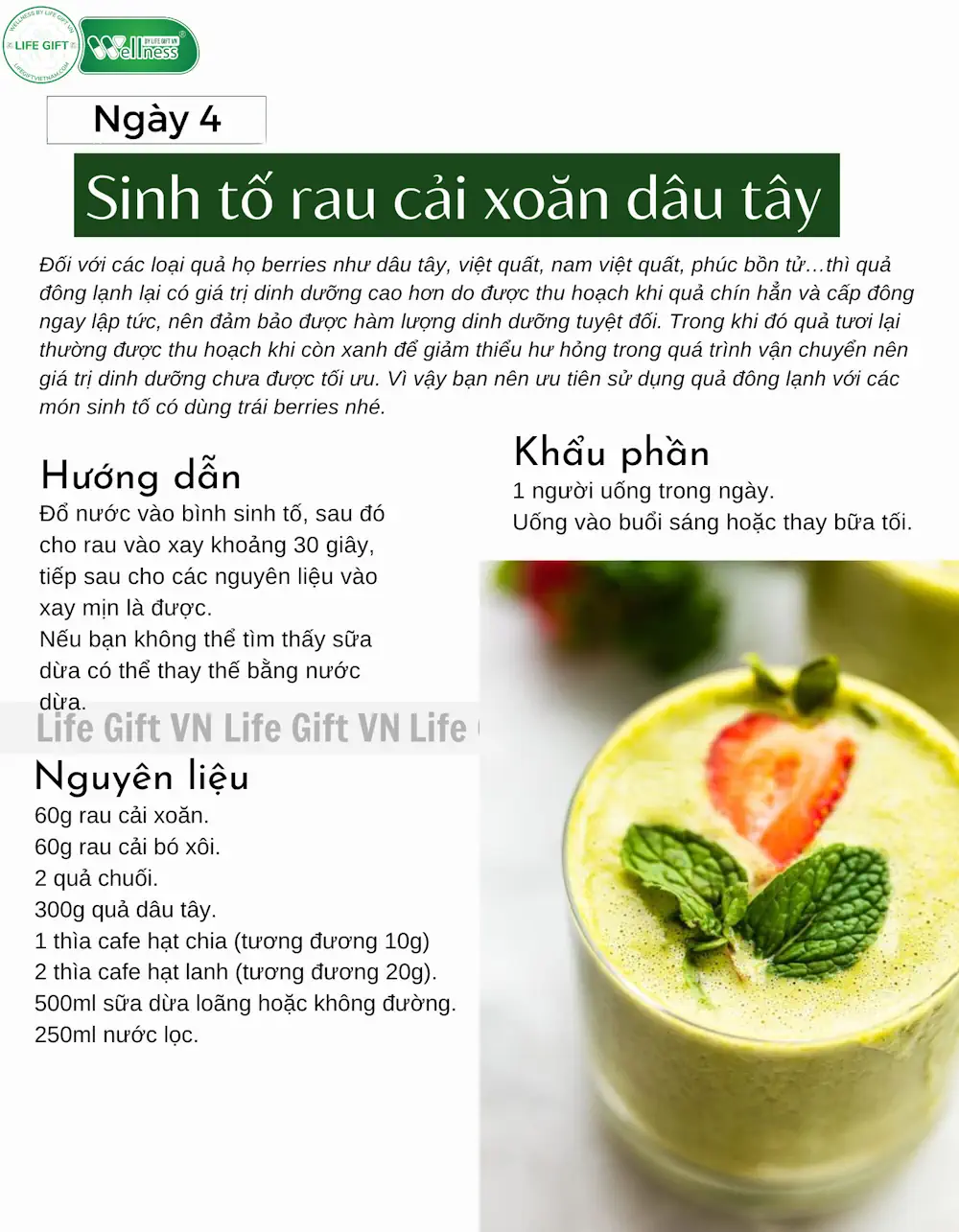 Ngày 4 - Sinh Tố Dâu Cải Xoăn Dâu Tây Cordypro - 1market.com.vn
