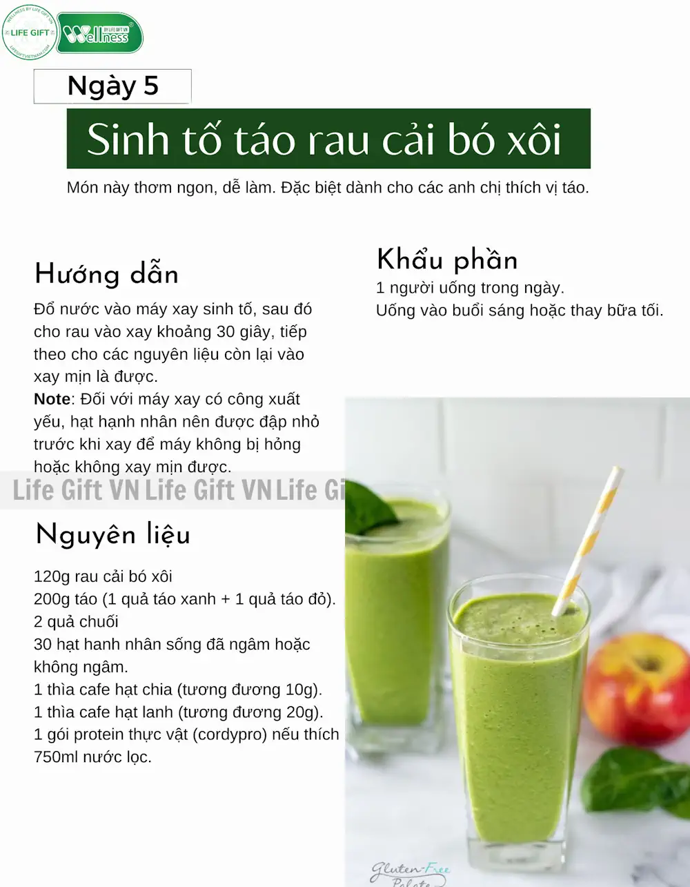 Ngày 5 - Sinh Tố Táo Rau Cải Bó Xôi Cordypro - 1market.com.vn