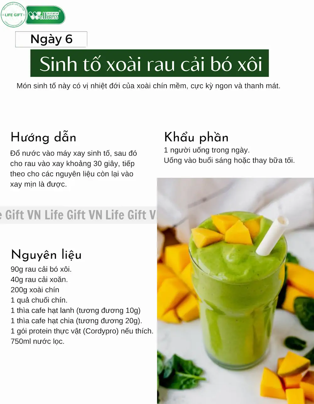Ngày 6 - Sinh Tố Xoài Rau Cải Bó Xôi Cordypro - 1market.com.vn