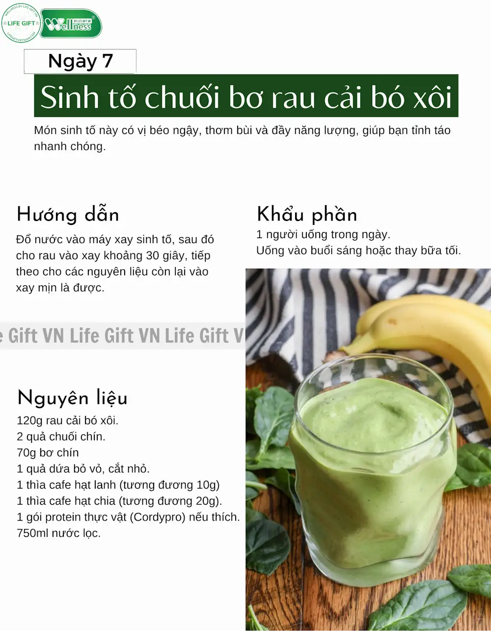 Ngày 7 - Sinh Tố Chuối Bơ Rau Cải Bó Xôi Cordypro - 1market.com.vn