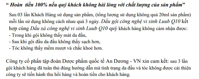 Cam Kết Hoàn Tiền Dầu Gội Luub Q10 Nếu Khách Hàng Không Hài Lòng Về Sản Phẩm - 1market.com.vn