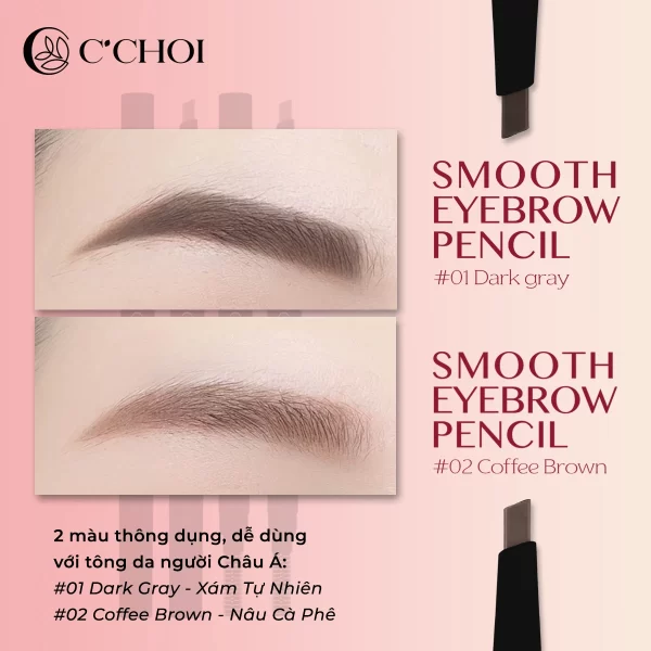 2 Màu Chì Kẻ Mày C'choi - Smooth Eyebrow Pencil - Punar - 1Market.com.vn