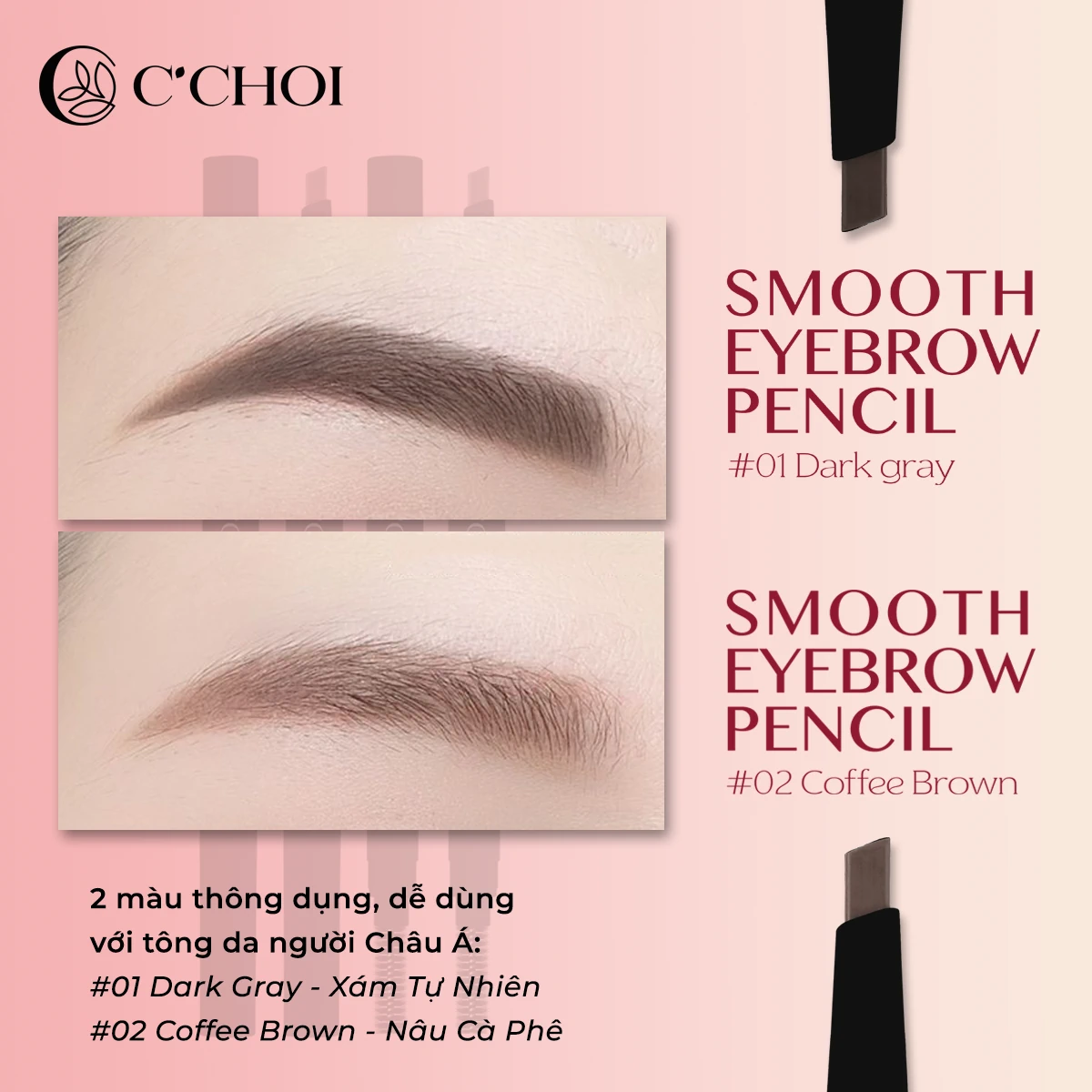 2 Màu Chì Kẻ Mày C'choi - Smooth Eyebrow Pencil - Punar - 1market.com.vn