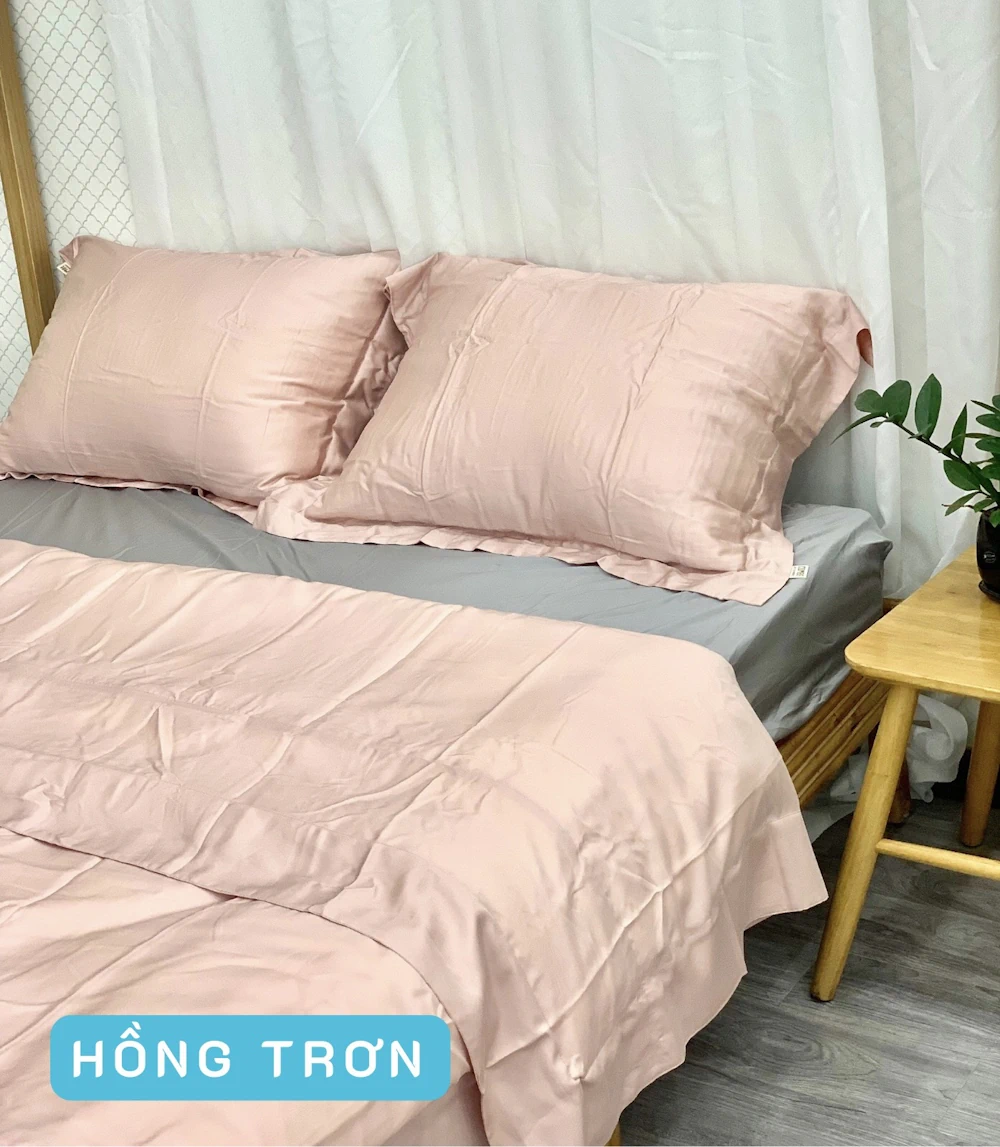 Combo Vỏ Mền Và Vỏ Gối Tencel 60s Mẫu Hồng Trơn - Tân Phát - 1market.com.vn