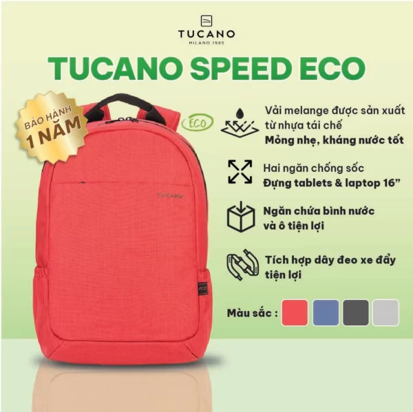 Balo Tái Chế Tucano Speed Eco Macbook Pro 16'' - Màu đỏ - 1Market.com.vn