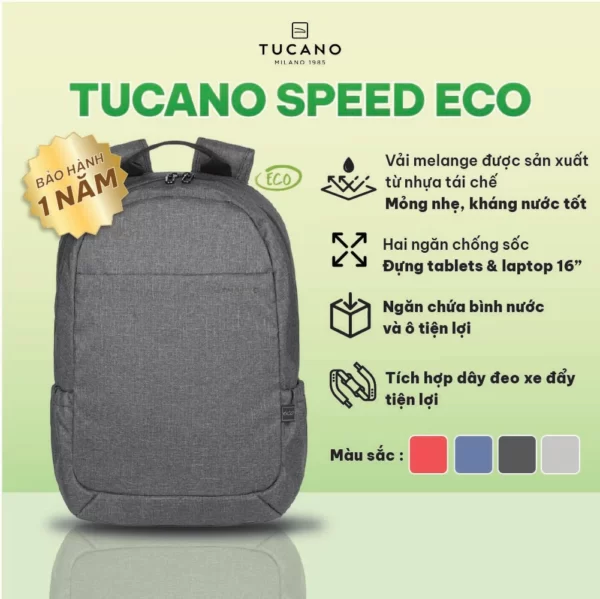 Balo Tái Chế Tucano Speed Eco Macbook Pro 16'' - Màu Xám - 1Market.com.vn