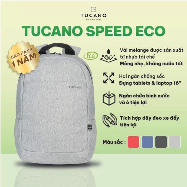 Balo Tái Chế Tucano Speed Eco Macbook Pro 16'' - Màu Xám Trắng - 1Market.com.vn