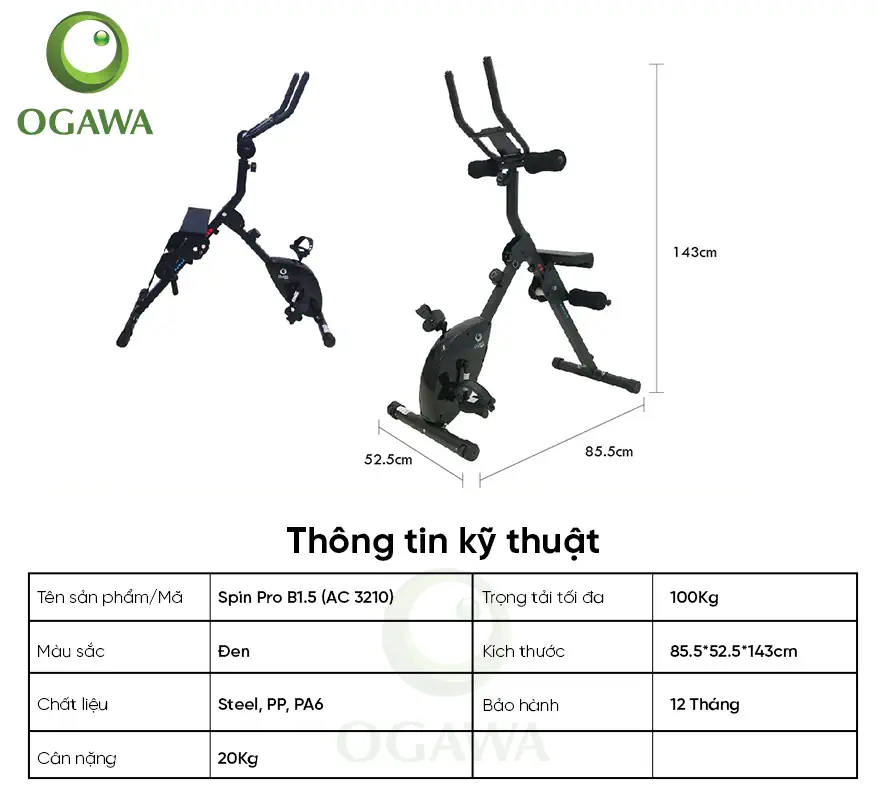 Thông Số Kỹ Thuật Của Xe Đạp Thể Dục đa Năng Ogawa (ac-3210) - Droppii Mall