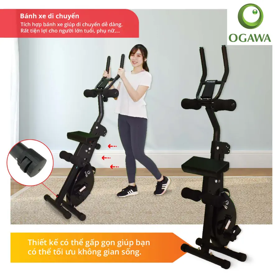 Xe Đạp Thể Dục đa Năng Ogawa Có Thể Gấp Gọn, Tích Hợp Bánh Xe Dễ Dàng Di Chuyển, Tiết Kiệm Không Gian - 1market.com.vn