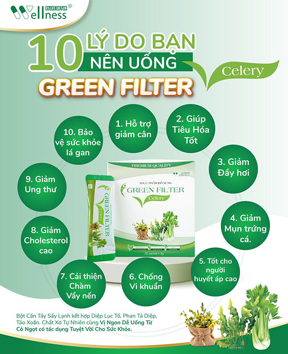10 lý do bạn nên dùng Thực Phẩm Bổ Sung Bột Cần Tây Sấy Lạnh Diệp Lục Green Filter Celery - 1market.com.vn
