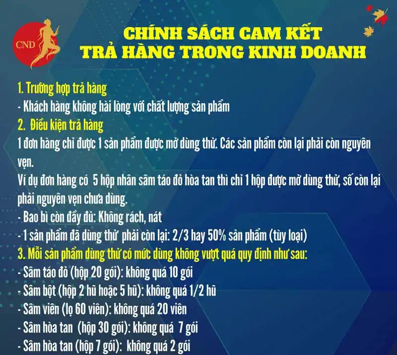 Điều kiện hoàn tiền PDP Nhân sâm Canada CND Ginseng