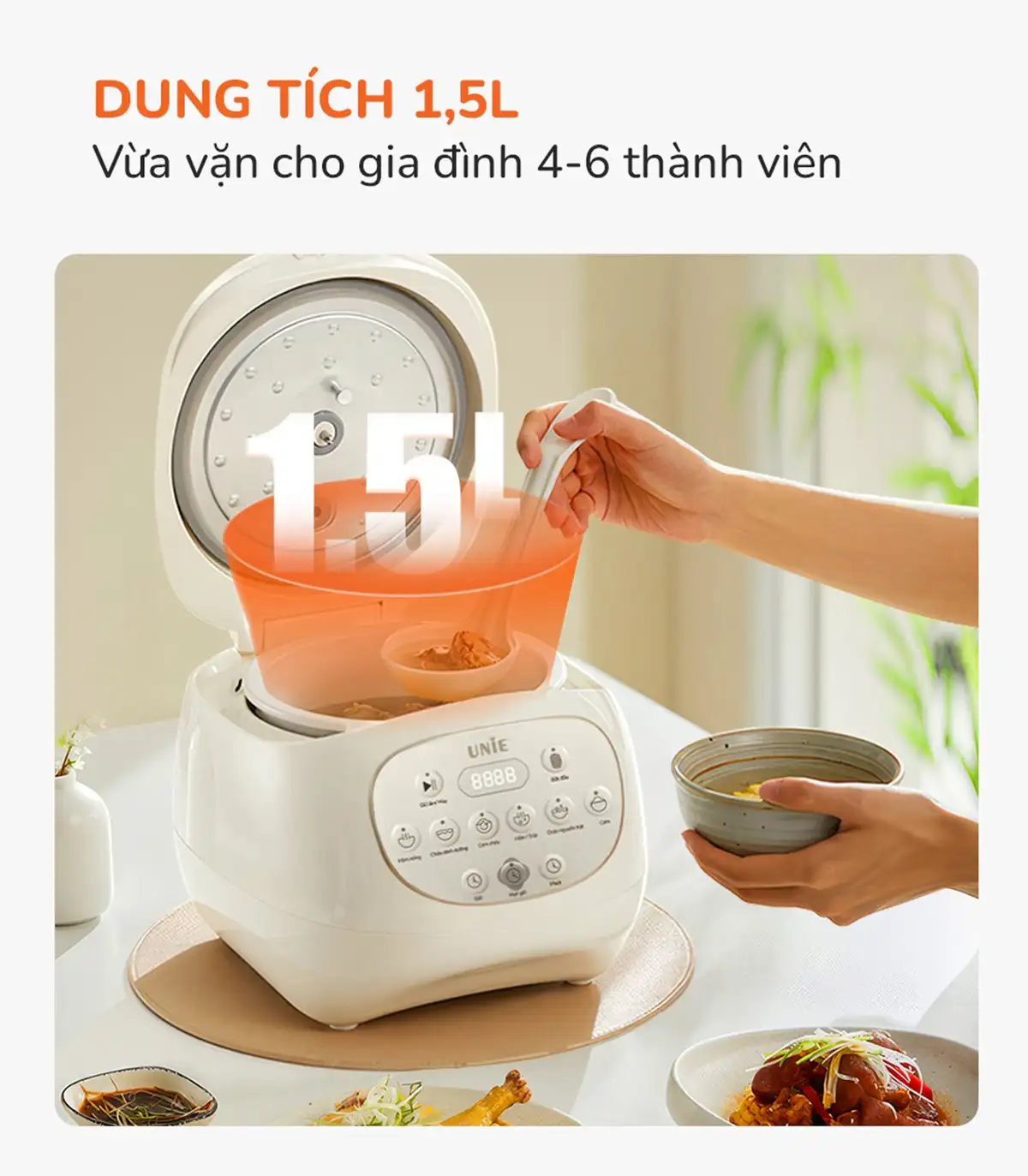 Nồi cơm điện lòng gốm tự nhiên UNIE URC815